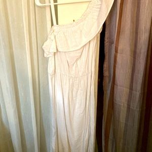 One Shoulder, White, Soft Fabric Dress.